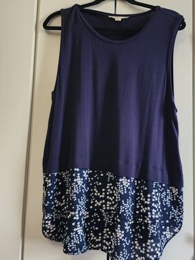 Michael Kors Navy Floral Tiered Tank